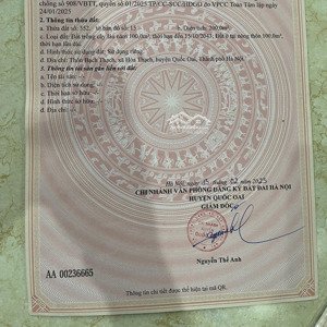 nhỉnh 3 tỷ sở hữu lô đất đẹp hoà thạch phú cát pt,hn ,dt 200m tc 100m mt 8,71m ngõ thông oto