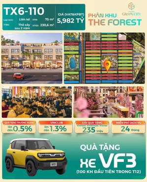 vốn 584tr - tặng xe vf3! vinhomes hậu nghĩa - tx6 - 110 (75m2), giá 5,982 tỷ