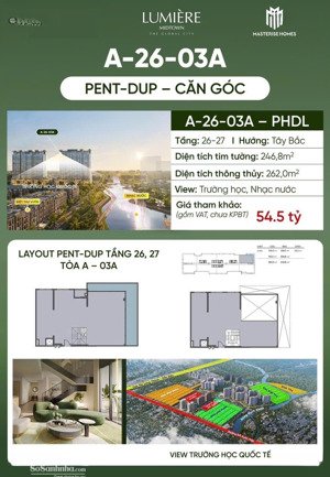 bán penthouse lumiere midtown tầng cao nhất, view triệu đô 264m2