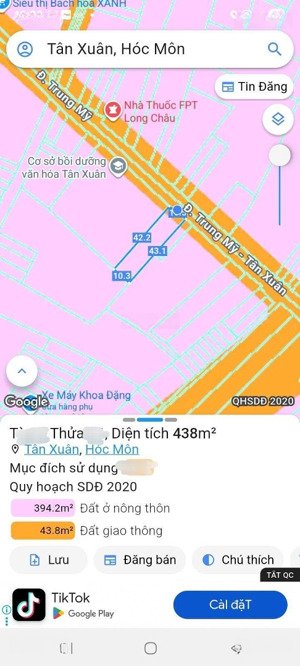 đất 10 x 43m (438m2) mặt tiền đường trung mỹ tân xuân, vị trí đắc địa