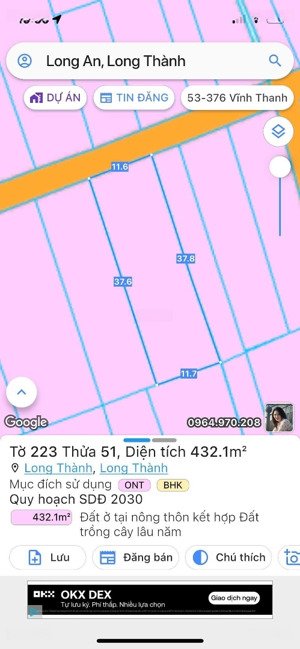 cần bán 432m2 full thổ +sổ riêng ngay khu dân cư thái lac