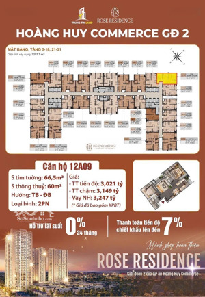 bán căn 2 ngủ góc vip nhất toà rose - hoàng huy commerce, lê chân, hải phòng. còn sót lại