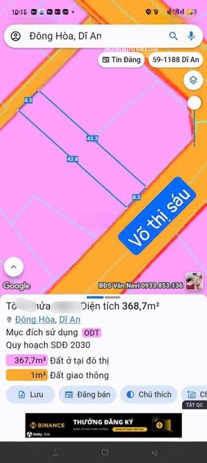 đất xây biệt thự hay nhà vườn mặt tiền đường võ thị sáu, đông hòa, 368.7m2, giá nhỉnh 15 tỷ