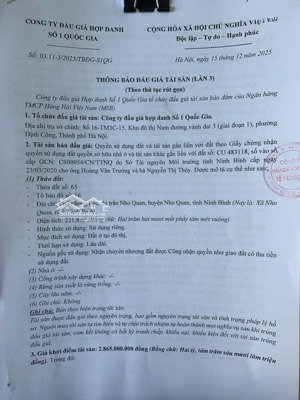 công ty đấu giá hợp danh số 1 quốc gia thông báo bán đấu giá tài sản
