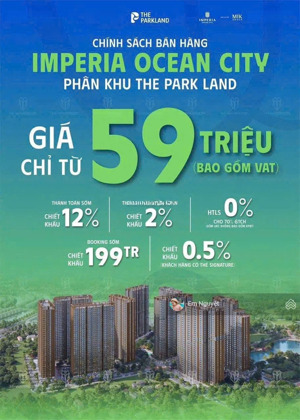 booking sớm nhất dự án the parkland vinhomes ocean park2 giá chỉ từ 59tr/m2 ck trực tiếp 199 triệu