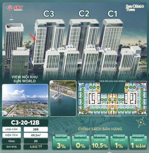 bán căn hộ sun centro town, đường kỳ quan, 69,2 m2 chiết khấu 15,5%