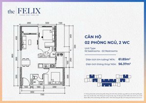 định cư nước ngoài nên cần bán gấp căn 2pn, 62m2 the felix - thuận an, bình dương, giá 2,23tỷ