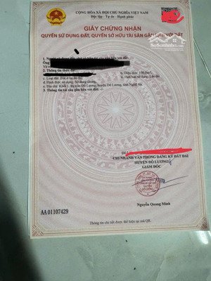 lô đất vị trí đẹp giá tốt - chính chủ cần bán gấp lô đất tại khối 1, thị trấn đô lương, nghệ an