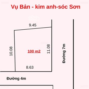 bán nhanh trong tuần lô đất đẹp hai mặt tiền đường 100m2 vụ bản minh trí sóc sơn