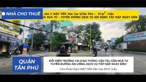 cho thuê nhà 2 mặt tiền văn cao 91m², 1lầu - đối diện trường cđ, gần ngã tư