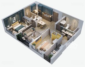 layout bếp giấu, tầng trung, 2 logia siêu thoáng