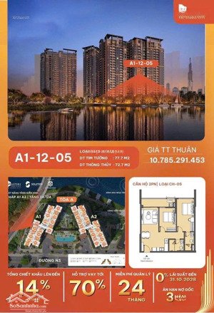 còn duy nhất căn 2pn view sông siêu đẹp giá chỉ 9tỷ363, giá trực tiếp cđt, chiết khấu 15%