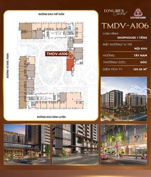 shophouse long biên central căn ngoại giao 2 mặt tiền, vị trí trung tâm, đầu tư thanh khoản cao