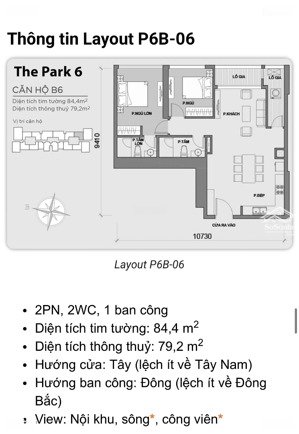 cho thuê 2pn ntcb vinhomes central park park 6 | tầng cao | 84.4m | giá tốt