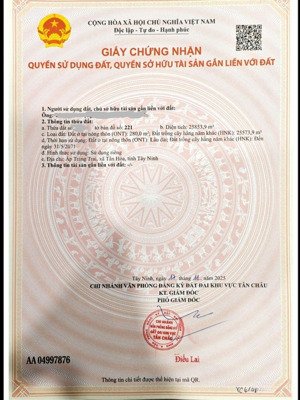 bán đất 25853m2, 15 tỷ tại đường dương minh châu, xã bàu năng, tây ninh