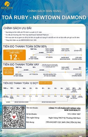 suất ngoại giao newtown diamond - giá gốc cđt đợt 1 - ck 14% tiền mặt - vốn 1.8 tỷ