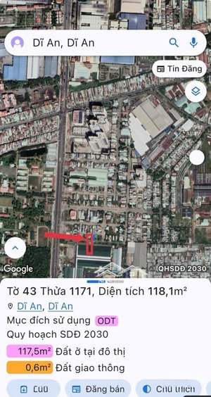 cần bán lô đất hai mặt tiền trước sau ngay ngã tư 550 phường dĩ an tphcm dt 118,1m2, lh 