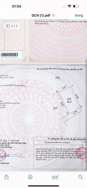 tôi chính chủ cần bán 44,2m2 trạch mỹ lộc phúc thọ , cách đường ql 32 chỉ 500m . đường oto 4 chỗ và