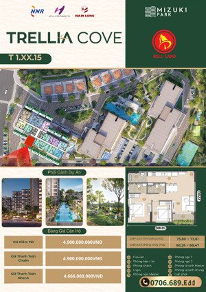 [mua trực tiếp cđt] căn góc 2pn2wc 73,8m2 trellia cove- phân khu compuond cuối cùng mizuki park
