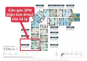 căn góc 2pn diện tích 81m2 giá 14 tỷ, view công viên ciputra, toà noble crystal tây hồ