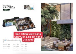 căn 3pn có sân vườn & bể bơi riêng, dt 176m2 view sông hồng, giá 30 tỷ, toà noble crystal tây hồ