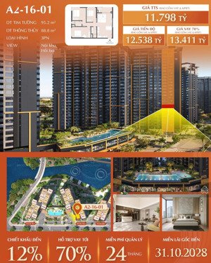 bán căn hộ 3pn masteri park place - tầng 16 tháp a2, view hồ bơi nội khu, yên tĩnh