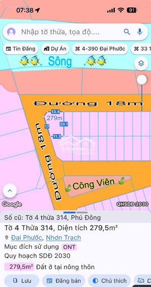 cần bán lô góc tái định phú đông mặt sông 279m shr - xây dựng tự do