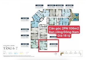 căn góc 106m2 ban công đông nam, view tiện ích nội khu, giá 18 tỷ, toà noble crystal tây hồ