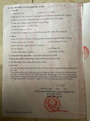 bán nhà chính chủ hẻm 637 tỉnh lộ 10 (hxh thông giữa đường tỉnh lộ 10 và khu tên lửa)