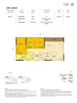 danh sách căn 3 phòng ngủ 81.3m2-96m2-106m2-117m2 phân khu signature lumi hà nội cần bán giá tốt