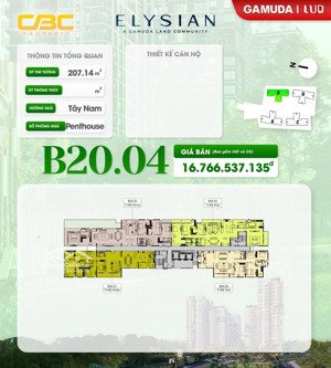 bán penhouse dự án elysian do gamuda (cđt) vip nhất quận 9 với 207.12m2 giá cđt