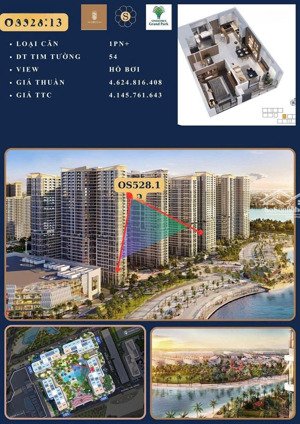 căn 1pn - 55m2 view hồ bơi rẻ nhất thị trường tại opus one chỉ 4,145 tỷ, đơn giá chỉ 75 triệu/m2.