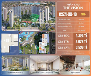 bán căn hộ 1pn + the vision tòa c2z4, tầng trung 18, view bể bơi nội khu