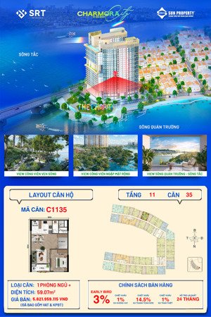 c1135 1pn+ tầng 11 the charm charmora city giá 5 tỷ 621 triệu (giỏ hàng không chênh giá gốc cđt)
