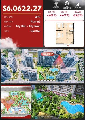 căn hộ 3pn vinhomes grand park - nội khu origami - hướng tây tứ trạch