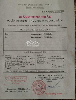 bán căn hộ 77.6m² chung cư lê hồng phong đường phan văn trị phường 2 quận 5