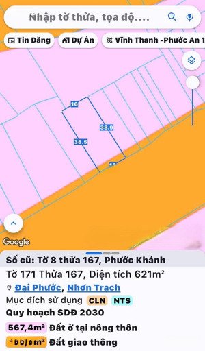 bán lô đất mặt tiền đường phạm thái bường, phước khánh, nhơn trạch. dt 621m2, giá siêu tốt, lh ngay