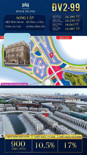 đv2-99 song lập đẳng cấp còn sót lại tại đảo vua 4 tầng đất 180m2 | dtxd 431,7m2 | hướng đông bắc