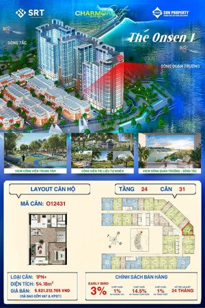 căn 31 view sông, view biển và view pháo hoa the onsen 1 charmora city - sun nha trang