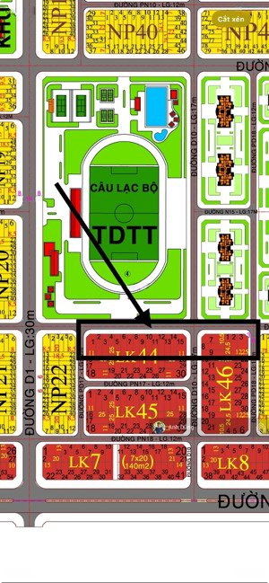 bán đất liền kề đường 17m đối diện trung tâm tdtt gần chung cư 3,7ha giá 16 triệu/m²