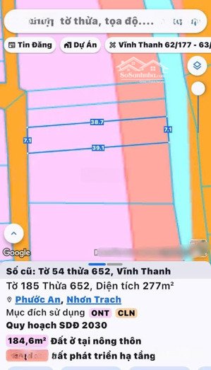 bán đất vĩnh thanh, nhơn trạch. dt 277m2, trong đó có 100m2 thổ cư, giá rẻ sang tên ngay trong ngày