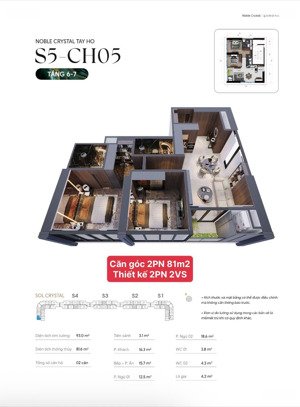 căn góc 2pn diện tích 81m2 giá 14 tỷ, view công viên ciputra, toà noble crystal tây hồ