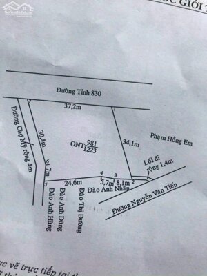 Bán đất 2 mặt tiền TL 830 , xã Mỹ Lệ , Cần Đước dt 1223m2 full thổ giá hạ còn 13,5 tỷ