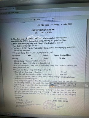 chính chủ gửi bán lô đất 496/ dương quảng hàm - 62m2 (4x15,5m) xây dựng hầm 7 tầng lh 