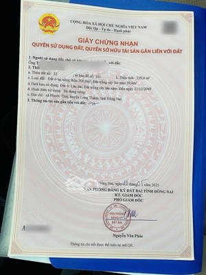 bán lô đất thổ cư có sẵn nhà xã phước thái, long thành, dt: 339.4m2, giá 4,x tỷ lh: 