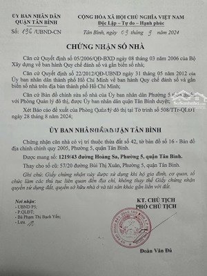 chính chủ bán nhà 1219/43 hoàng sa 4.3x15 1 lầu , xe hơi vào nhà .8,9 tỉ 