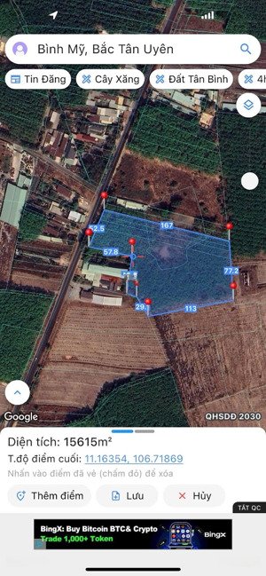 cần bán hơn 1,5 mẫu đất mặt tiền dt 742 xã bình mỹ tân uyên bình dương