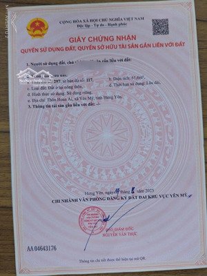 bán đất 61,6m2 tại hoan ai, xã tân việt, yên mỹ, hưng yên, 1,25 tỷ, hot! uy tín