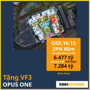 2pn 80m2 opus one (tặng vf3) - view hồ bơi - giá 6.477 tỷ all in - vay 80%: lãi 0% 2 năm