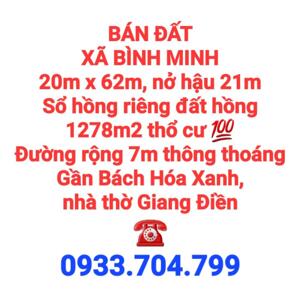 BÁN 1278m2 ĐẤT XÃ BÌNH MINH, SỔ HỒNG THỔ CƯ ĐƯỜNG RỘNG 7m THÔNG GẦN NHÀ THỜ GIANG ĐIỀN